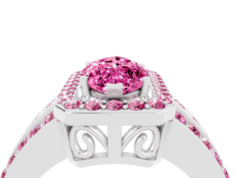 White gold Marquise Cut Halo Pink Sapphire Ring with Split Shank and Four-Prong Setting_4