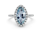 White gold Marquise Cut Halo Round Diamond Pavé Band Four-Prong Ring