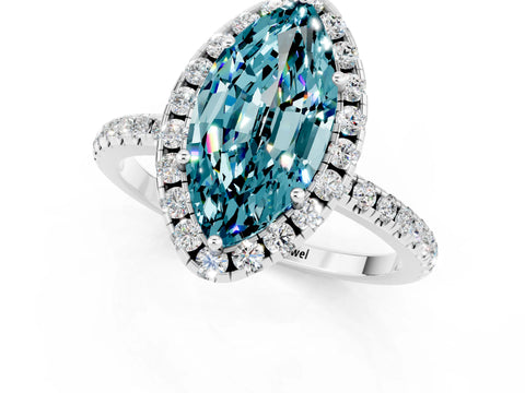 White gold Marquise Cut Halo Round Diamond Pavé Band Four-Prong Ring_1