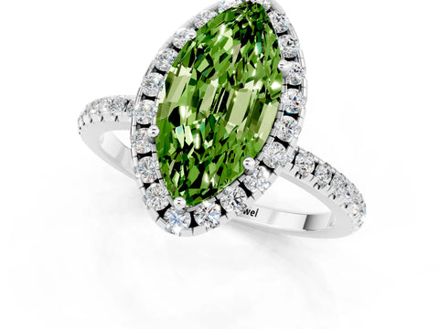 White gold Marquise Cut Halo Round Diamond Pavé Band Four-Prong Ring_1