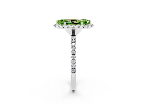White gold Marquise Cut Halo Round Diamond Pavé Band Four-Prong Ring_2