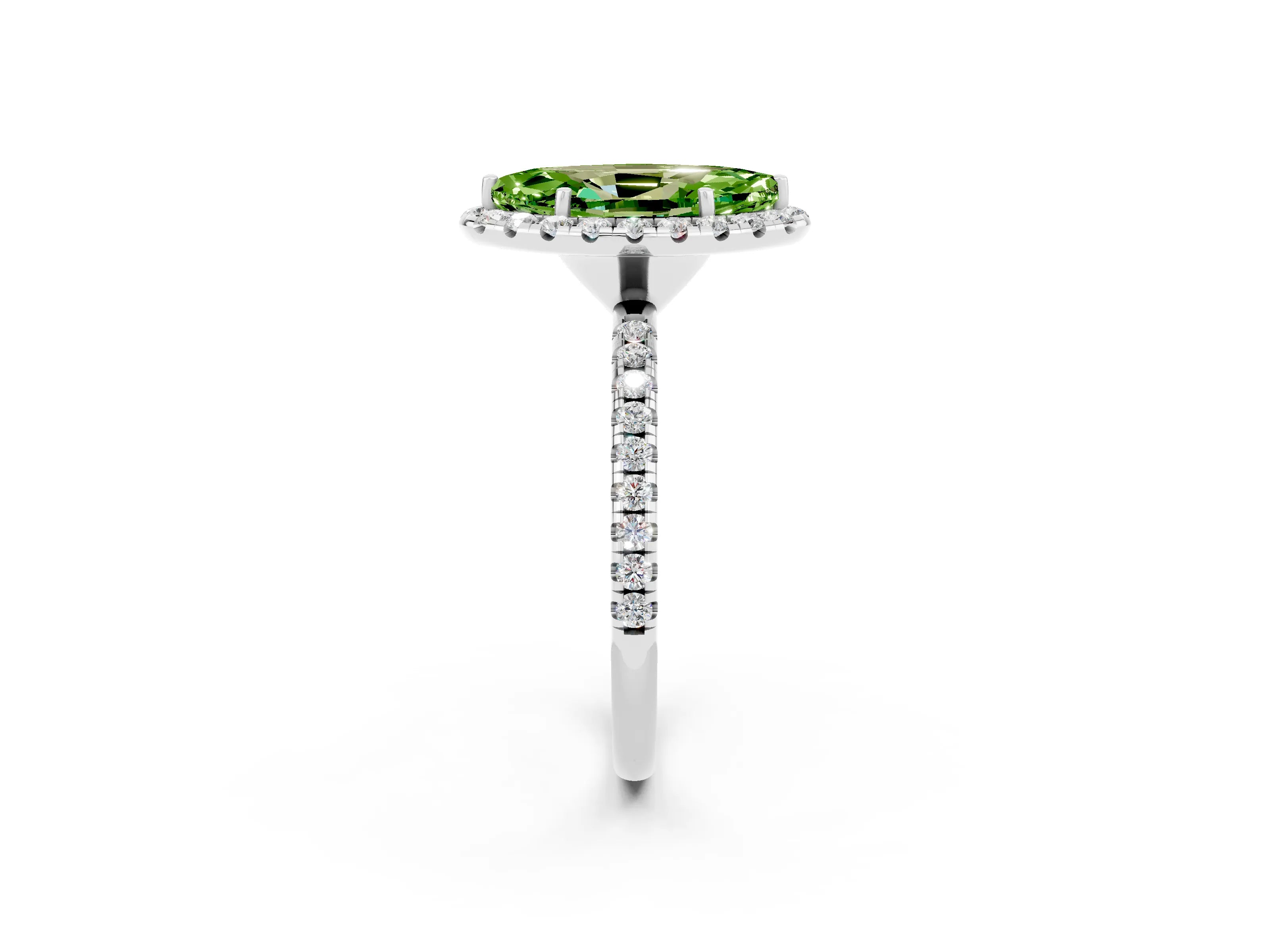White gold Marquise Cut Halo Round Diamond Pavé Band Four-Prong Ring_2