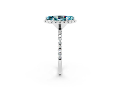 White gold Marquise Cut Halo Round Diamond Pavé Band Four-Prong Ring_2