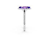 White gold Marquise Cut Halo Round Diamond Pavé Band Four-Prong Ring_2