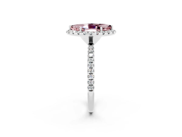 White gold Marquise Cut Halo Round Diamond Pavé Band Four-Prong Ring