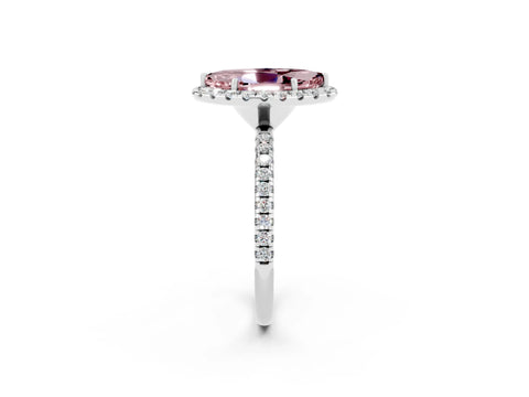White gold Marquise Cut Halo Round Diamond Pavé Band Four-Prong Ring_2