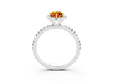 White gold Marquise Cut Halo Round Diamond Pavé Band Four-Prong Ring_3