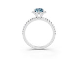White gold Marquise Cut Halo Round Diamond Pavé Band Four-Prong Ring_3