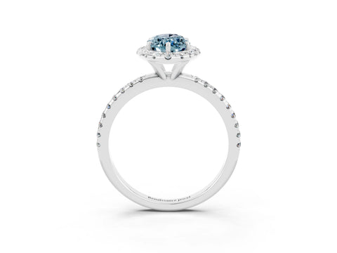 White gold Marquise Cut Halo Round Diamond Pavé Band Four-Prong Ring_3
