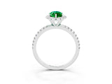 White gold Marquise Cut Halo Round Diamond Pavé Band Four-Prong Ring_3
