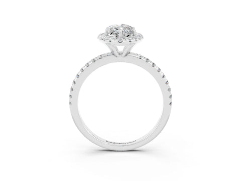 White gold Marquise Cut Halo Round Diamond Pavé Band Four-Prong Ring_3