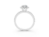 White gold Marquise Cut Halo Round Diamond Pavé Band Four-Prong Ring_3