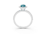 White gold Marquise Cut Halo Round Diamond Pavé Band Four-Prong Ring_3