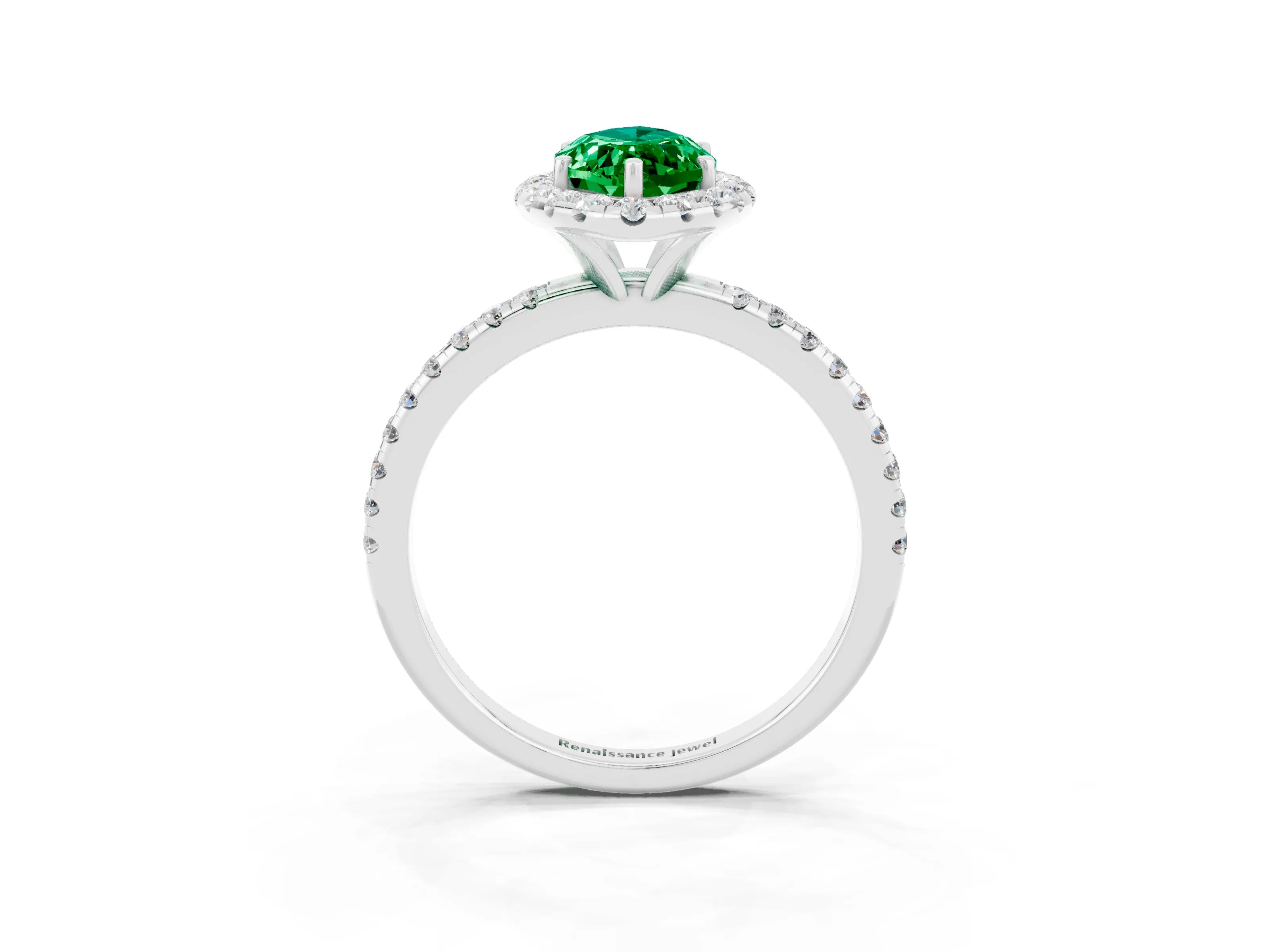 White gold Marquise Cut Halo Round Diamond Pavé Band Four-Prong Ring_3