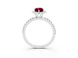 White gold Marquise Cut Halo Round Diamond Pavé Band Four-Prong Ring_3