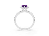 White gold Marquise Cut Halo Round Diamond Pavé Band Four-Prong Ring_3