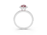 White gold Marquise Cut Halo Round Diamond Pavé Band Four-Prong Ring_3