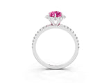White gold Marquise Cut Halo Round Diamond Pavé Band Four-Prong Ring_3