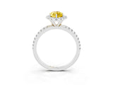 White gold Marquise Cut Halo Round Diamond Pavé Band Four-Prong Ring_3