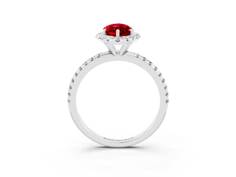 White gold Marquise Cut Halo Round Diamond Pavé Band Four-Prong Ring_3