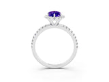 White gold Marquise Cut Halo Round Diamond Pavé Band Four-Prong Ring_3