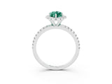 White gold Marquise Cut Halo Round Diamond Pavé Band Four-Prong Ring_3