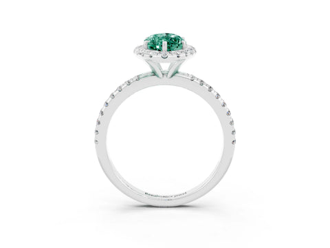 White gold Marquise Cut Halo Round Diamond Pavé Band Four-Prong Ring_3