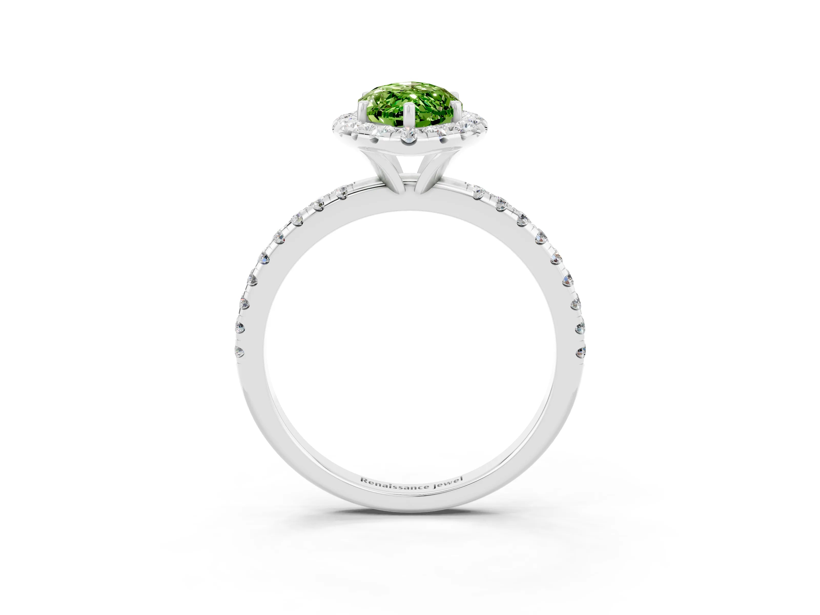 White gold Marquise Cut Halo Round Diamond Pavé Band Four-Prong Ring_3