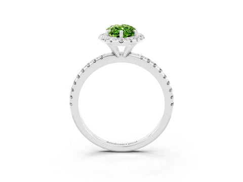 White gold Marquise Cut Halo Round Diamond Pavé Band Four-Prong Ring_3