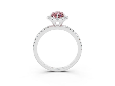 White gold Marquise Cut Halo Round Diamond Pavé Band Four-Prong Ring_3