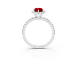 White gold Marquise Cut Halo Round Diamond Pavé Band Four-Prong Ring_3