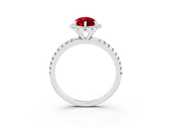 Platinum Marquise Cut Halo Round Diamond Pavé Band Four-Prong Ring