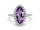 White gold Marquise Cut Halo Round Diamond Pavé Band Four-Prong Ring