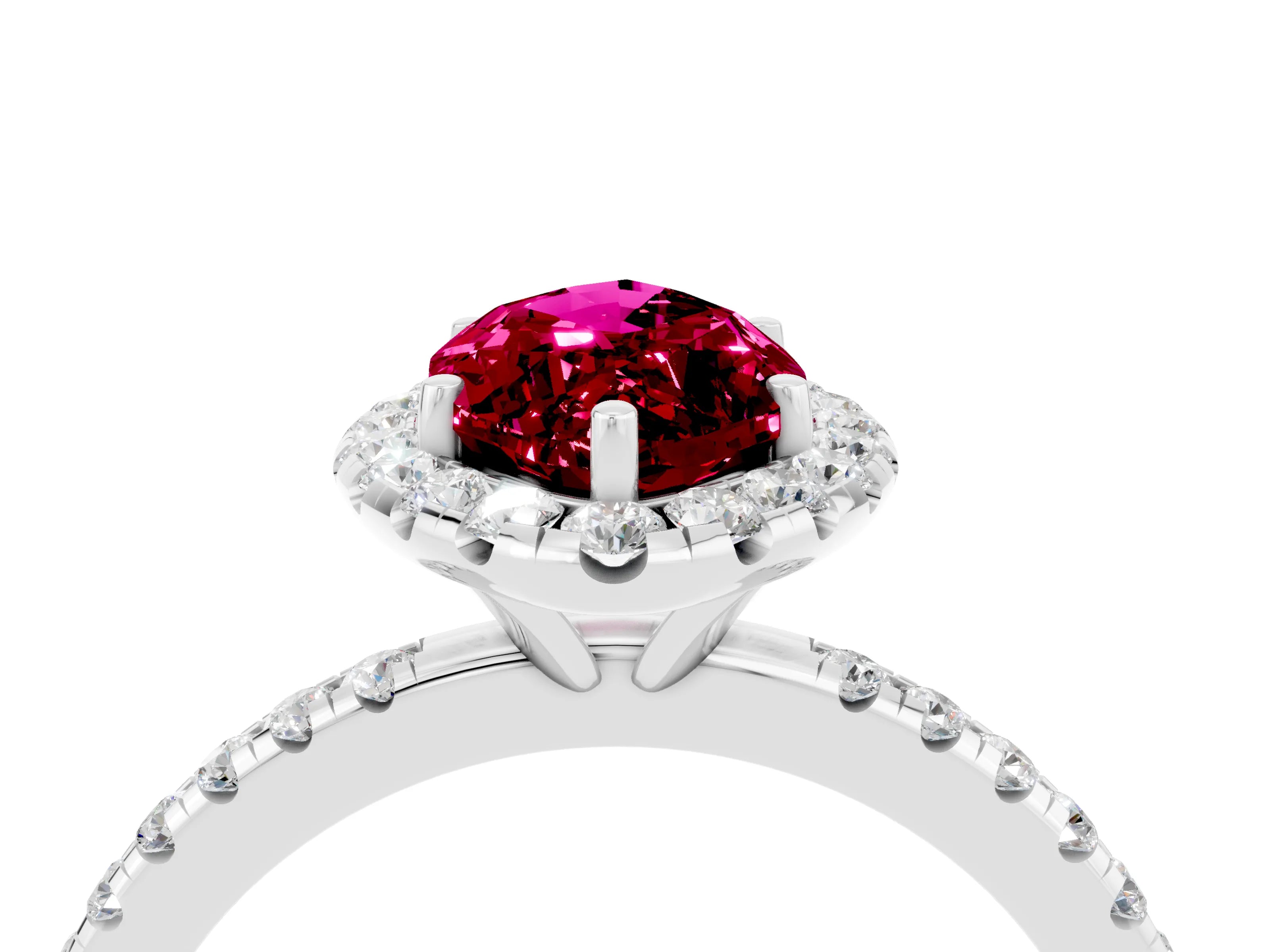 White gold Marquise Cut Halo Round Diamond Pavé Band Four-Prong Ring_4