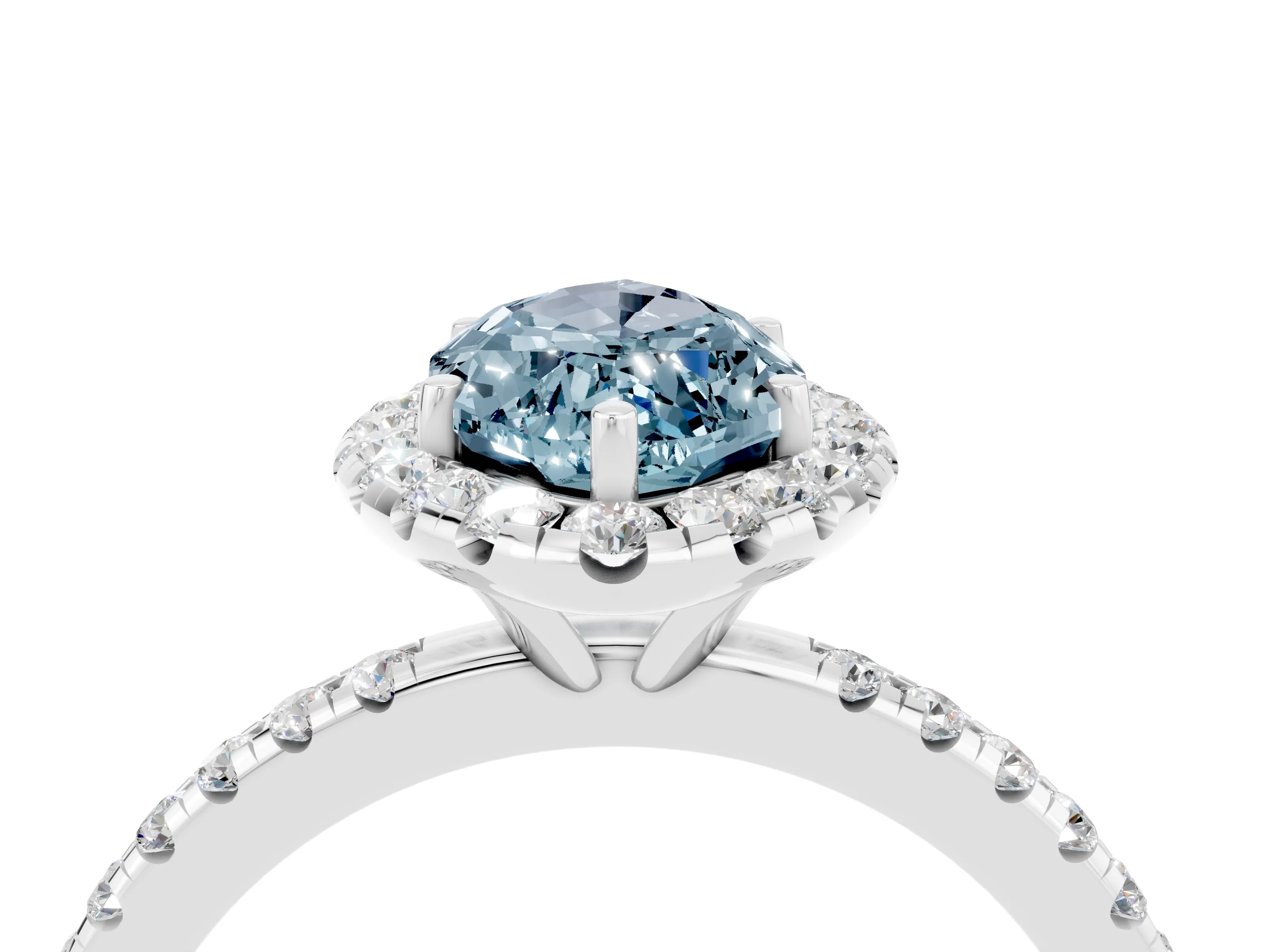 White gold Marquise Cut Halo Round Diamond Pavé Band Four-Prong Ring_4