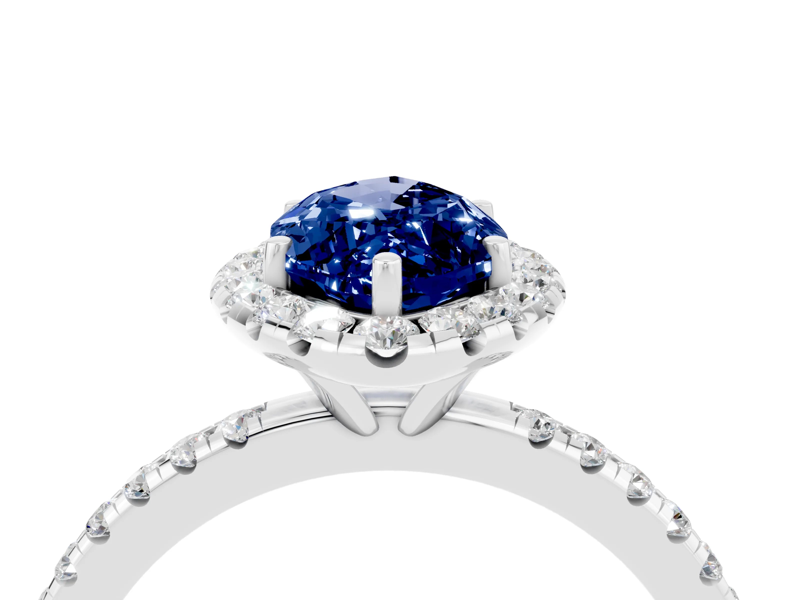 White gold Marquise Cut Halo Round Diamond Pavé Band Four-Prong Ring_4