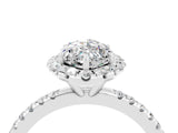 White gold Marquise Cut Halo Round Diamond Pavé Band Four-Prong Ring_4