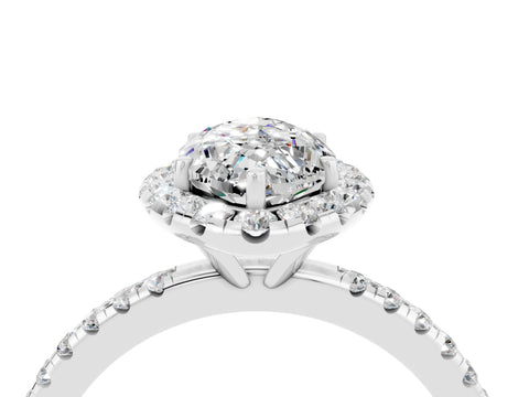 White gold Marquise Cut Halo Round Diamond Pavé Band Four-Prong Ring_4