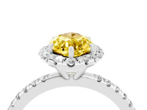 White gold Marquise Cut Halo Round Diamond Pavé Band Four-Prong Ring_4