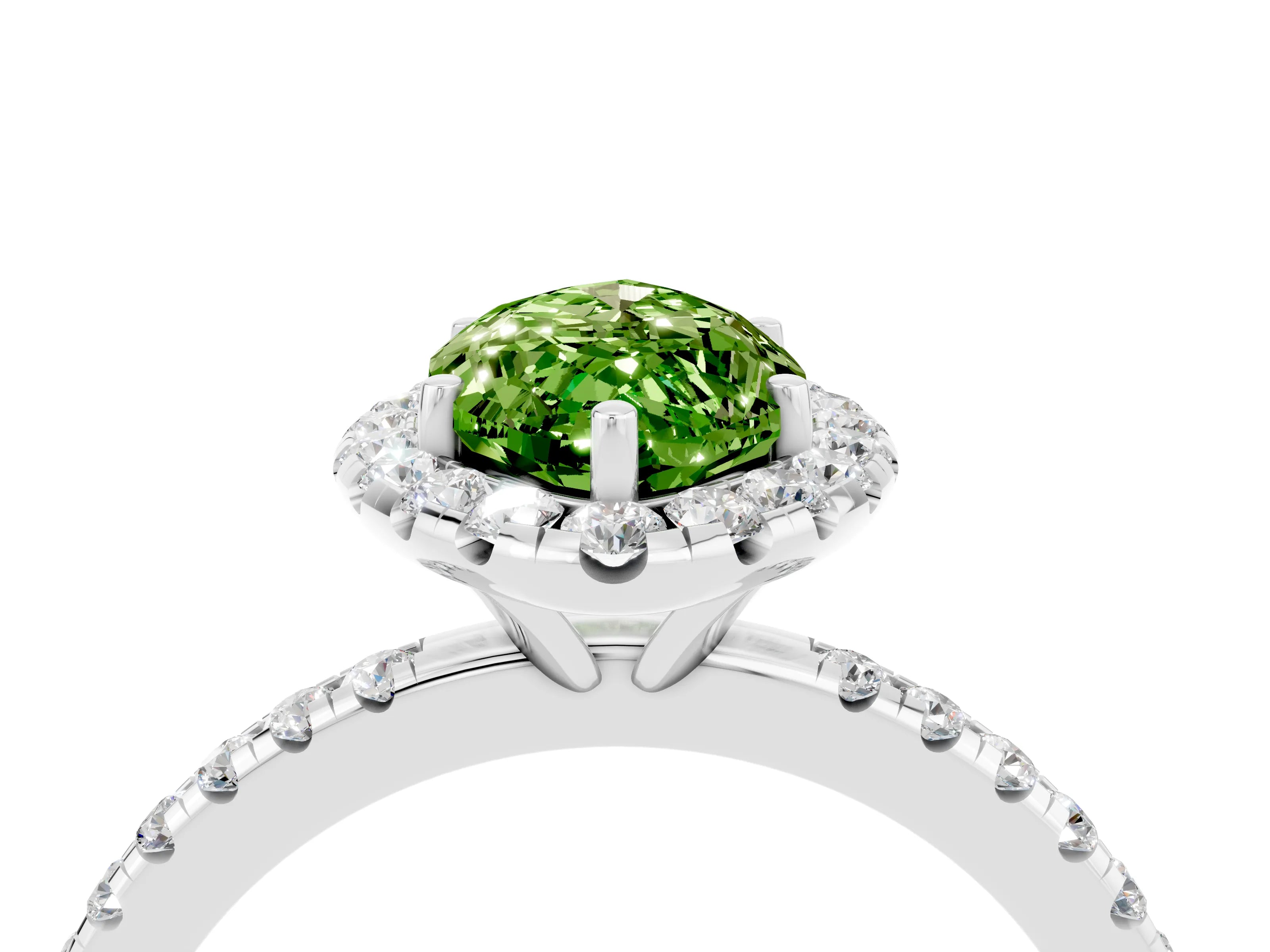 White gold Marquise Cut Halo Round Diamond Pavé Band Four-Prong Ring_4