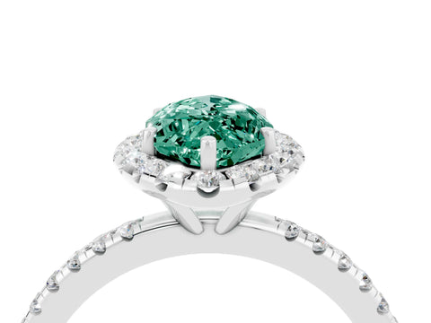 White gold Marquise Cut Halo Round Diamond Pavé Band Four-Prong Ring_4