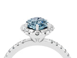 White gold Marquise Cut Halo Round Diamond Pavé Band Four-Prong Ring_4