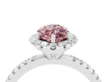 White gold Marquise Cut Halo Round Diamond Pavé Band Four-Prong Ring_4