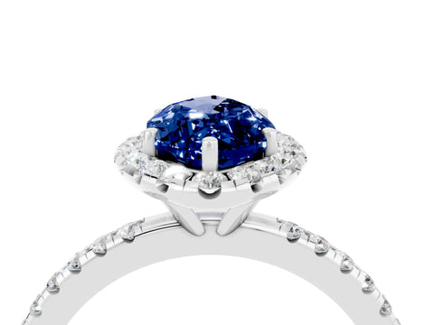 White gold Marquise Cut Halo Round Diamond Pavé Band Four-Prong Ring_4