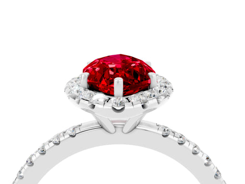 White gold Marquise Cut Halo Round Diamond Pavé Band Four-Prong Ring_4