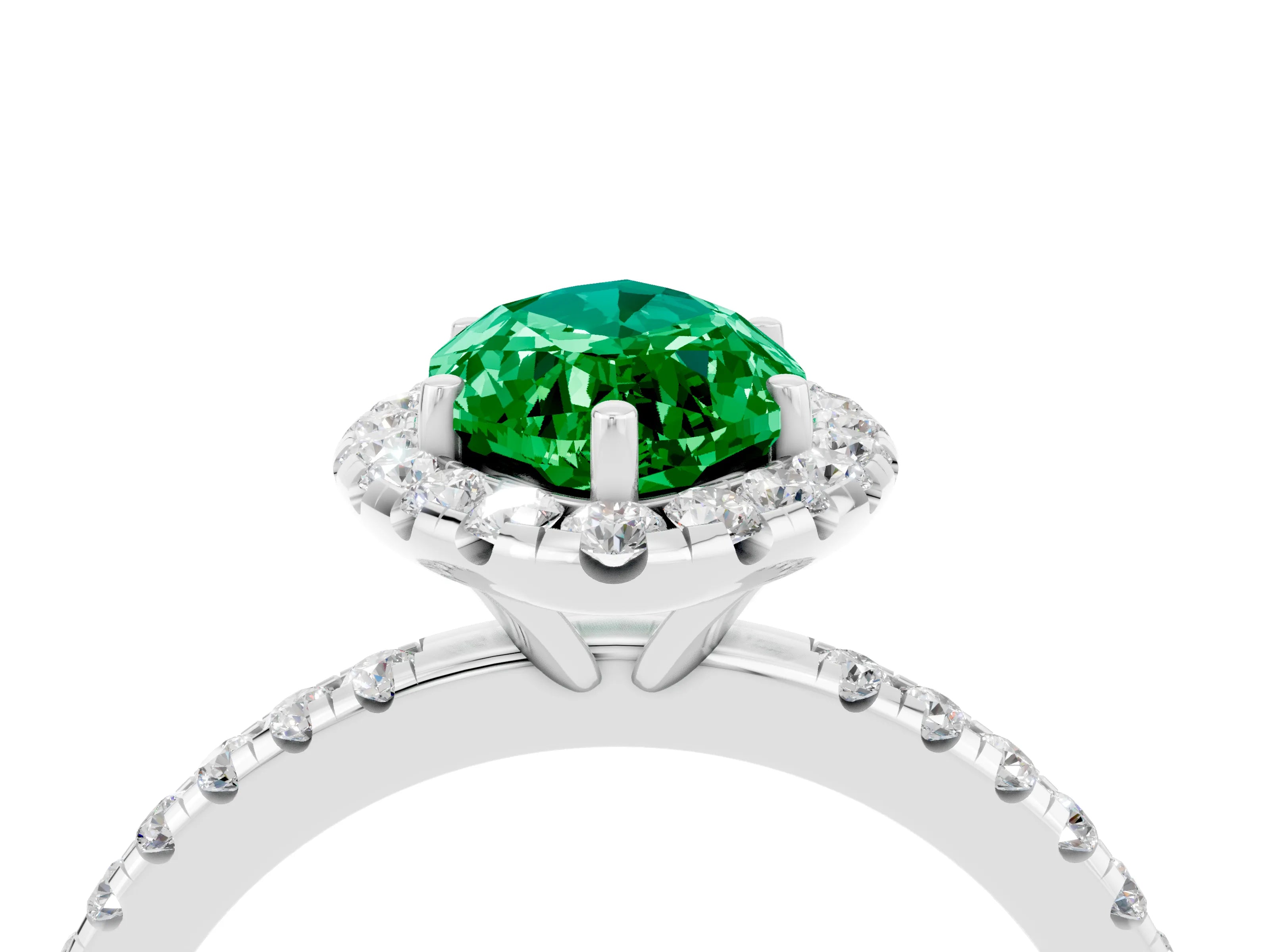White gold Marquise Cut Halo Round Diamond Pavé Band Four-Prong Ring_4