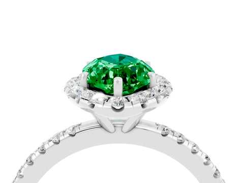 White gold Marquise Cut Halo Round Diamond Pavé Band Four-Prong Ring_4