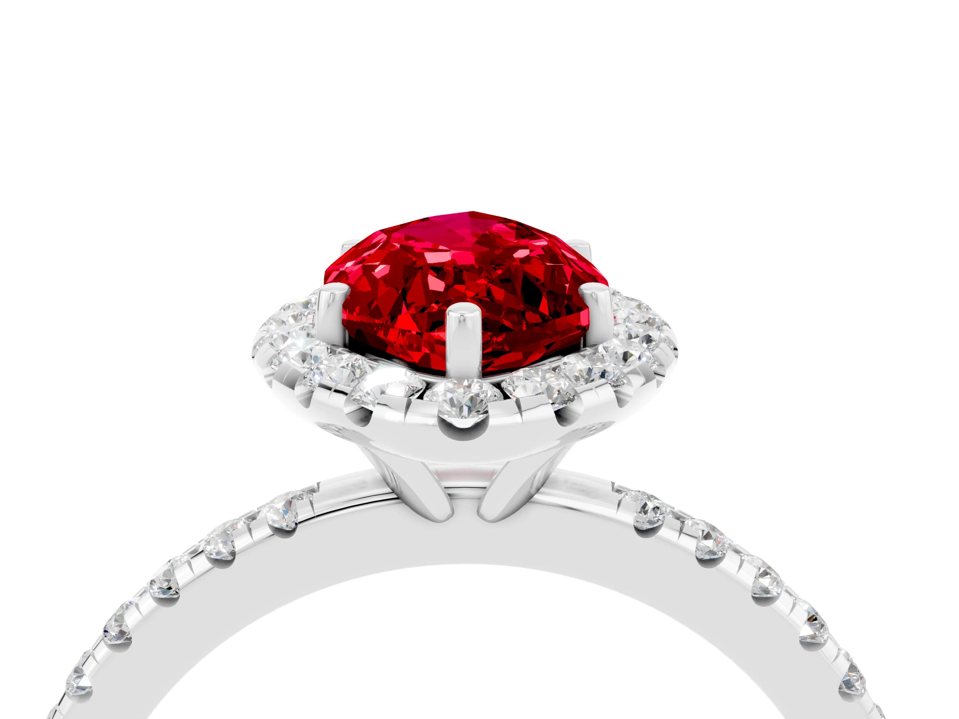 White gold Marquise Cut Halo Round Diamond Pavé Band Four-Prong Ring_4