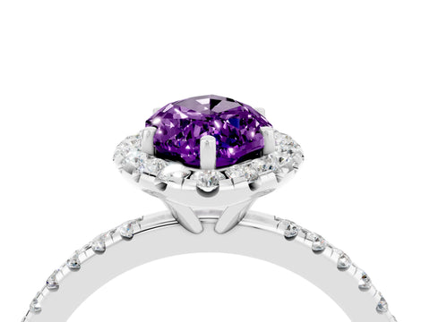 White gold Marquise Cut Halo Round Diamond Pavé Band Four-Prong Ring_4
