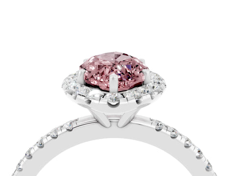White gold Marquise Cut Halo Round Diamond Pavé Band Four-Prong Ring_4